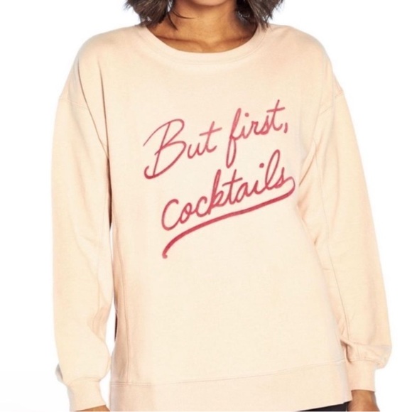 Wildfox Size L Large Blush Pink “But First, Cocktails” Sweatshirt - Picture 1 of 6